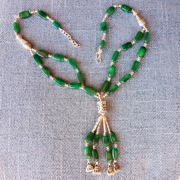 New Green Onyx 925 Silver Happy Buddha Necklace. - Picture 1 of 16